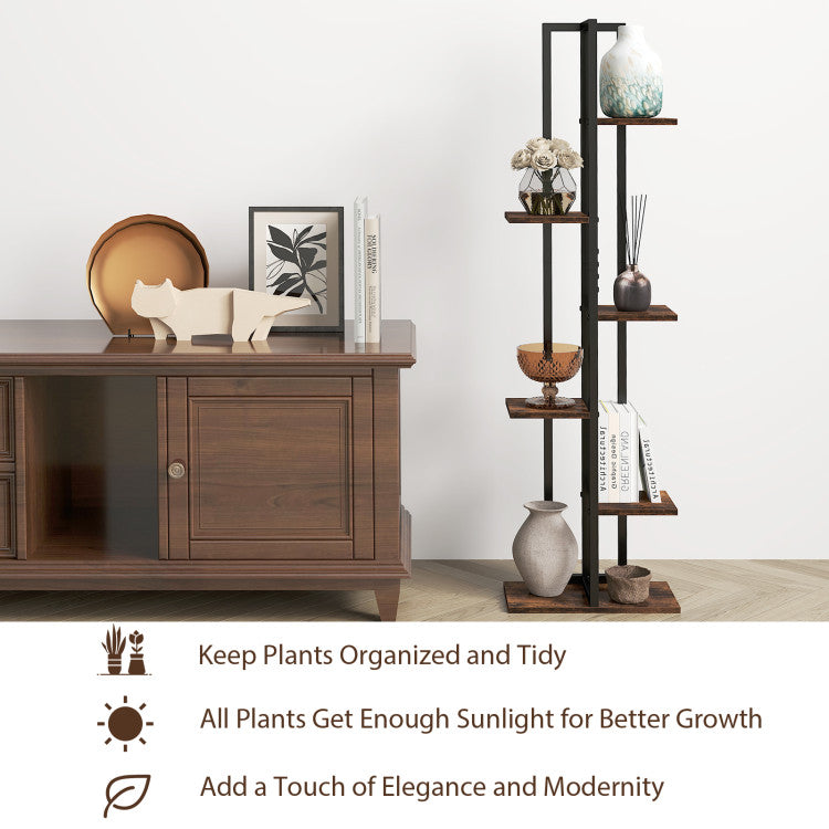 Wooden cabinet with decorative items and a tall shelf against a white wall.