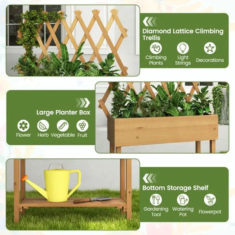 Wood Raised Garden Bed with Trellis - Green Thumb Haven