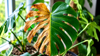 Withered monstera plant