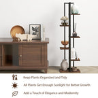 Wooden cabinet with decorative items and a tall shelf against a white wall.