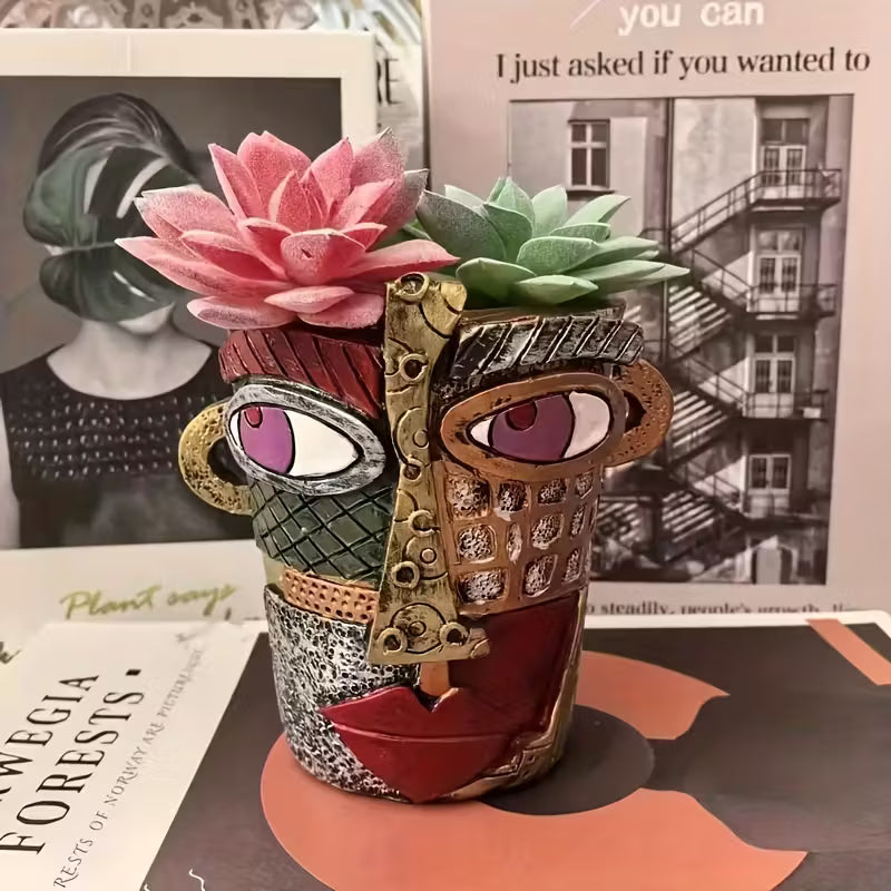 Abstract Face Garden Planter Green Thumb Haven