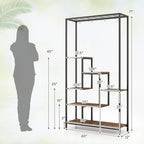 Shelving unit with dimensions indicated by a silhouette of a person for scale.