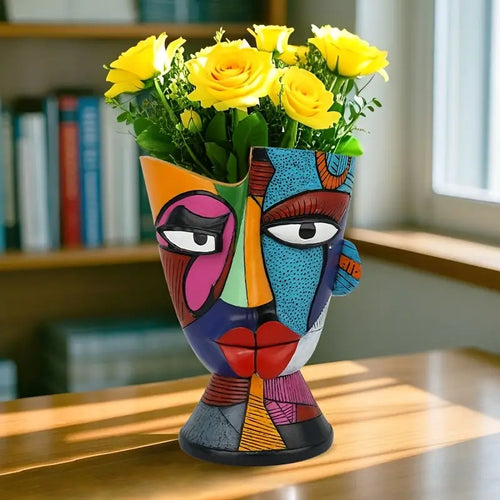 Abstract face planter modern cubist vase for indoor plants
