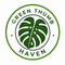 A circular green and white logo featuring a monstera leaf in the center with the words 'GREEN THUMB HAVEN' around it.