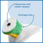Product with labeled filling and drainage holes on a blue background - Porch Goose