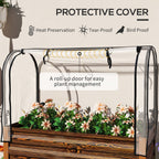 Small greenhouse with plants inside, featuring a roll-up door for easy plant management.