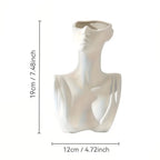 White mannequin bust with measurements on a white background