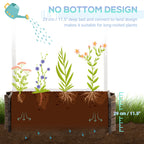Gardening bed with plants and watering can, labeled 'No Bottom Design' with measurements.