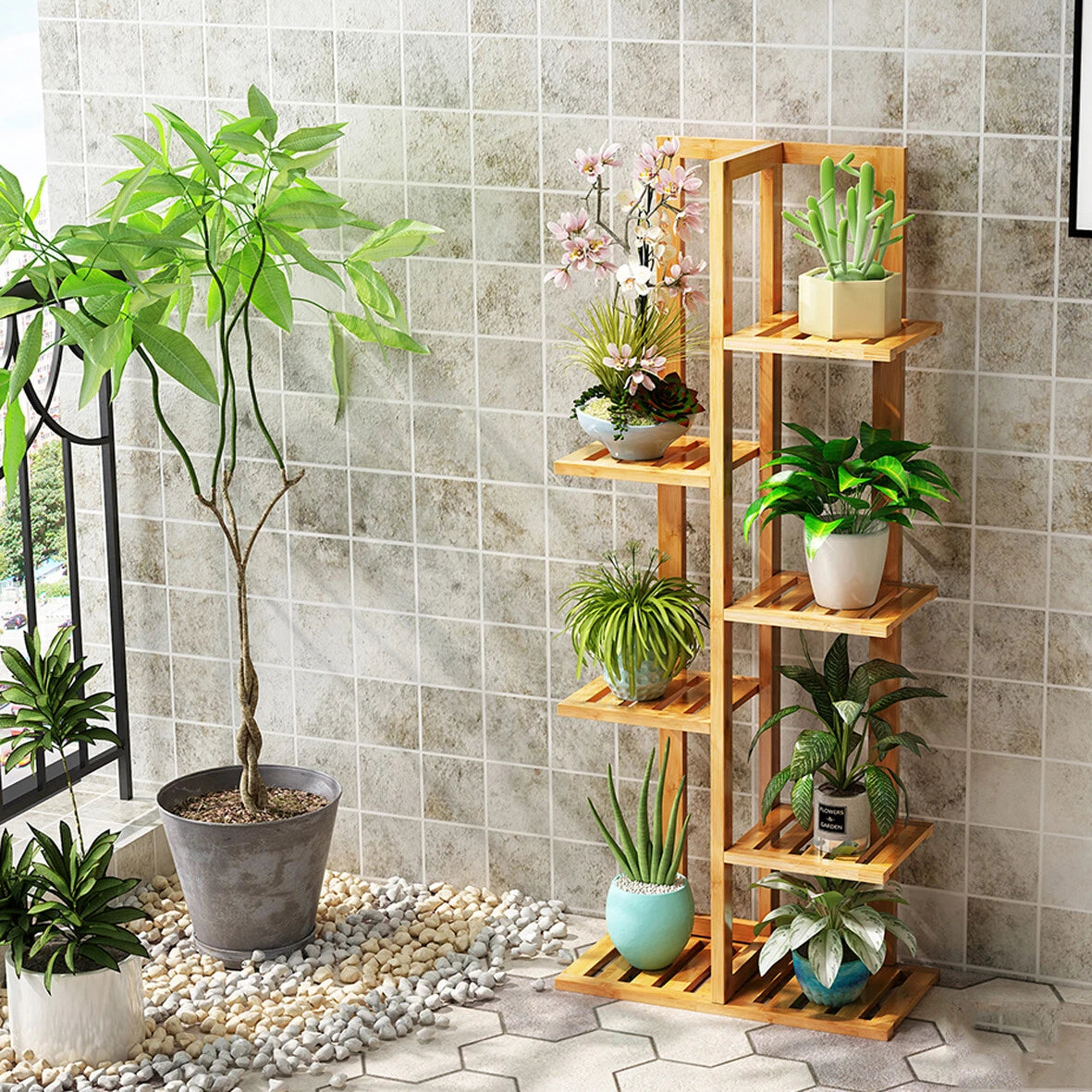 Bamboo Corner Plant Stand Set