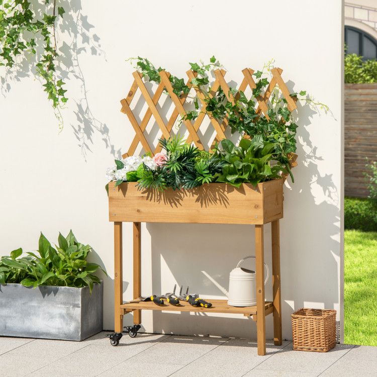 Wooden Raised Garden Bed with Trellis - Green Thumb Haven